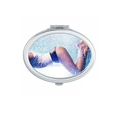 Miroir de poche compact ovale avec motif artistique de silhouette blanche pour maquillage nomade
