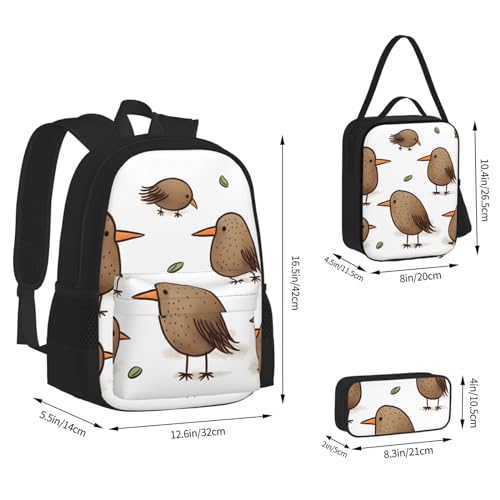 Sac à dos oiseaux Kiwi ensemble 3 pièces noir en taille unique réglable - 4