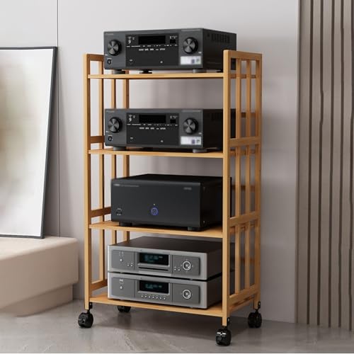 Gran capacidad, rack ajustable, sistema de bastidor estéreo, 4 plantas, robusto soporte de medios AV para uso privado y comercial, montaje fácil, 123 cm de alto