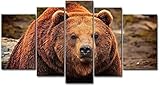 Brown 5 Piece Wall Art Painting Grizzly Bear Prints On Canvas The Picture Animal Pictures Oil For Home Modern Decoration Print Decor For Kitchen