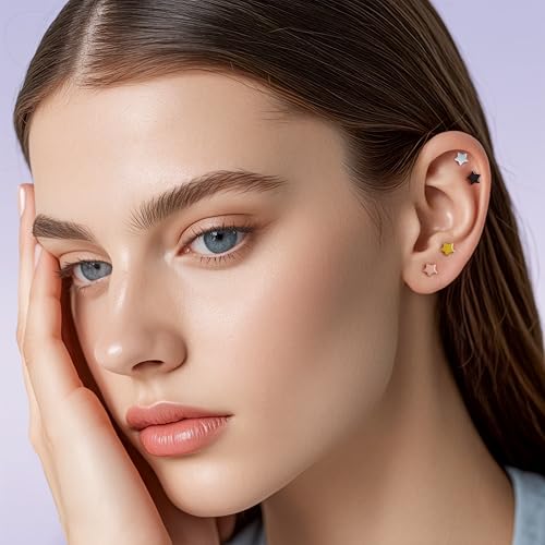 limerencia G23 Hypoallergenic Titanium Flatback Heart Earrings Stud 5mm Simple Classic Heart/Star Shaped Cartilage Helix Screw Back Earrings for Sensitive Ears3