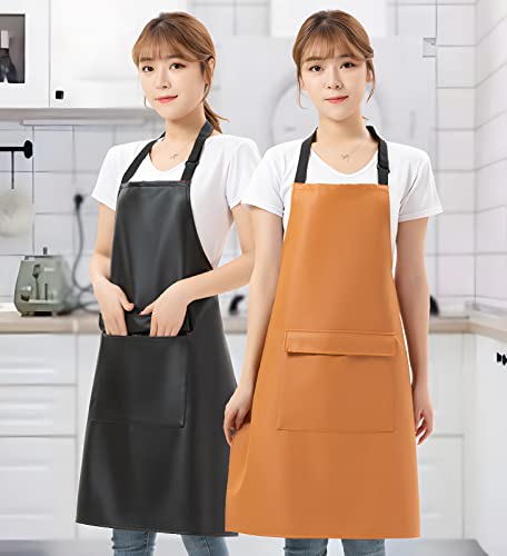 Ruifyray Black Vinyl Leather Apron With Pockets For Women, Waterproof For Kitchen, Cooking, Dishwashing, Dog Grooming #TOP5