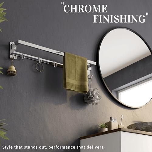 Image of Gloxy Premium Folding Towel Rod for Bathroom Combo Pack of 3-24 Inch Chrome Finish Stainless Steel Rust Proof Bathroom Hangers for Clothes - Home Decor Towel Holder in Bathroom Fittings Accessory