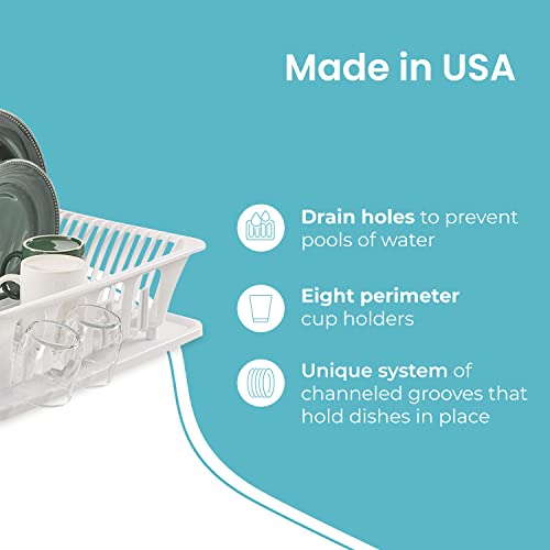 Heavy Duty Sturdy Hard Plastic Sink Strainer Set With Dish Rack, Drainer & Drainboard, Easy To Clean With Snap Lock Tab Cup Holders For Home Kitchen Sink Organizers, Large, White #TOP3