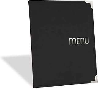 Protector de Menu Restaurante A4 para menú, de piel sintética, marrón, azul, negro, gris, verde y rojo, estilo 2 - 2 páginas, color Negro A4