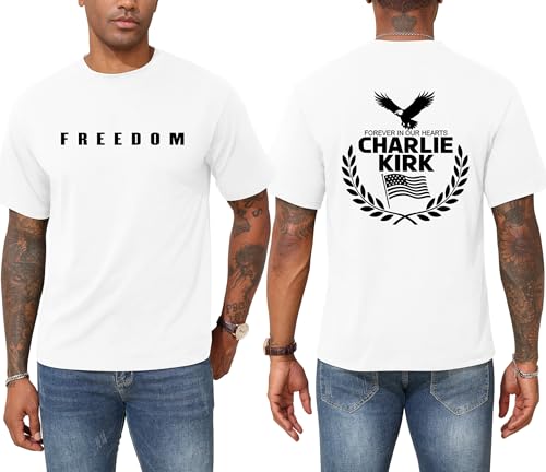 KESIHAN Freedom Shirt Charlie Kirk T Shirts American Patriotic Freedom Shirts for Men Casual Graphic Tees Top White