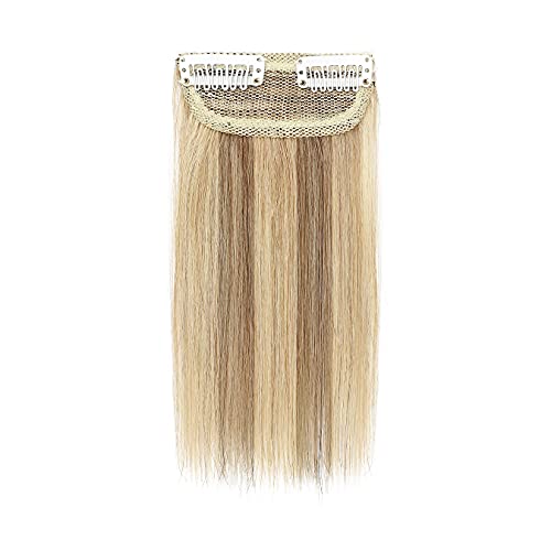 SEGO 1 Pcs Clip in Hair Piece 6 Inch Mini 100% Human Hair Short Straight Hairpieces Invisible Hairpin for Thinning Hair Adding Hair Volume Fluffy Natural Cushion High Hair /Ash Blonde&Bleach Blonde