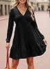 Dokotoo Women's Long Sleeve Dresses Casual V-Neck Dress for Women Fashion Elegant Empire Waist A Line Swing Womens Outfits Ribbed Knitted Elastic Autumn Ladies Pullover Minidress Black XL #1