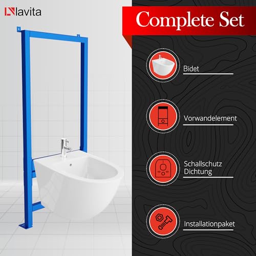 LAVITA Vorwandelement für Bidet LAV 500 + Wand-Bidet Sofi Komplettset Wand-Hänge Bidet mit Hahnloch und Überlaufschutz aus Keramik WC Toilette Hygienisch und Pflegeleicht 36,5x49x32,5 cm – Bild 3