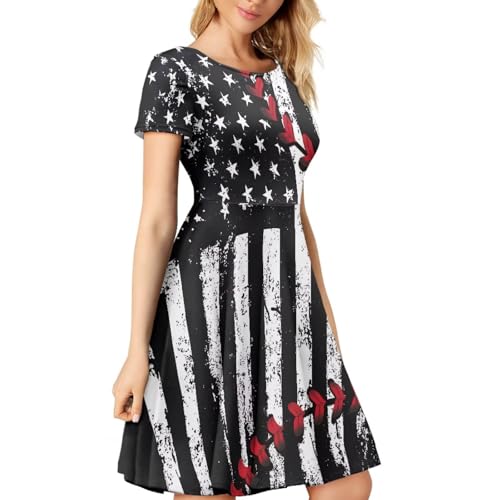 Image of AFPANQZ Womens Casual Summer Lightweight Vintage Dress Short Sleeve Midi Dress Knee-Long Luxury Formal Dress