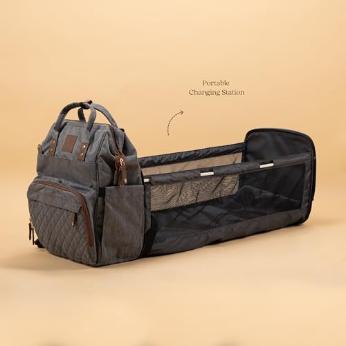 Image of abracadabra Diaper Bag with Changing Station For Mother, Maternity Bag for Newborn Baby, Waterproof and Multipurpose, (38 x 28 x 22 cm) - Grey