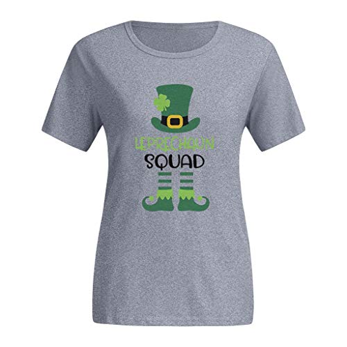 Feytuo Women's St. Patrick's Day O-Neck Letter Print Short Sleeve T-Shirt Tops Athletic Training Cross Straps Gifts Family Pullover Outdoor Dome Snowflake Relaxed Soft Flower Party