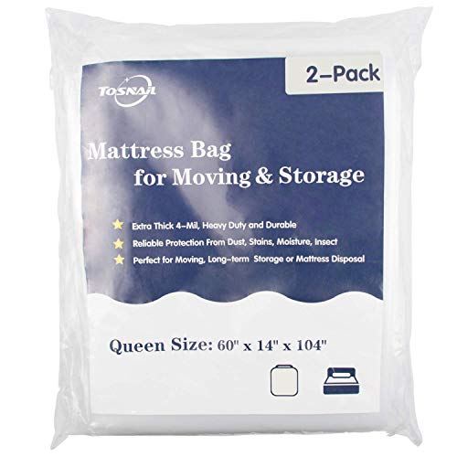 Tosnail 2 Pack Extra Thick 4-Mil Queen Size Heavy Duty Mattress Bag Cover for Moving and Storage