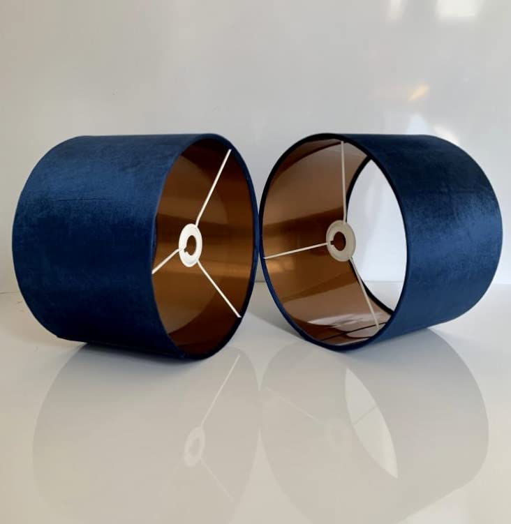 New Luxury Velvet Navy Blue lamp Shade and Pendant Light Shade with Metallic Lining (40cm d x 25cm h)