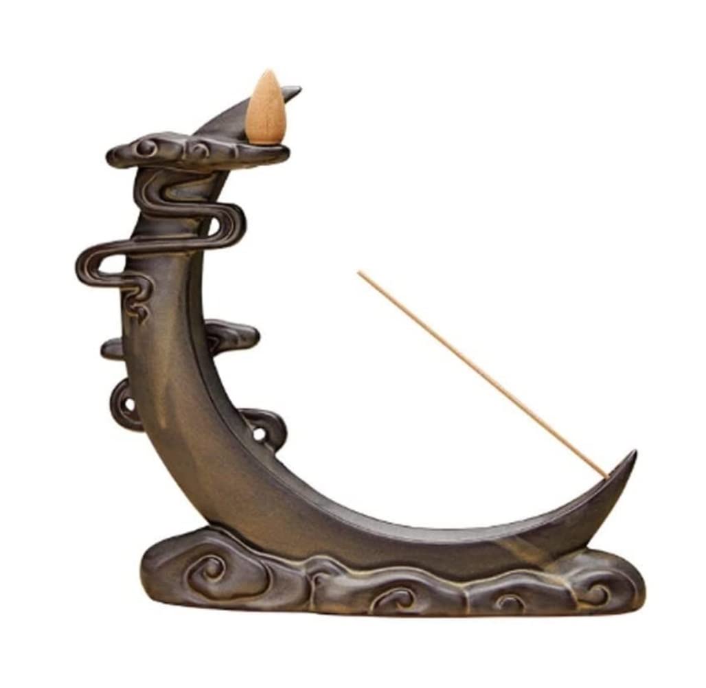 Fuentes de Incienso,Yoga Quemador De Incienso Creativo, Decoración del Hogar, Incensario En Forma De Luna, Incensario De Reflujo, Casa De Té, Artesanías, Cascada De Humo Zen