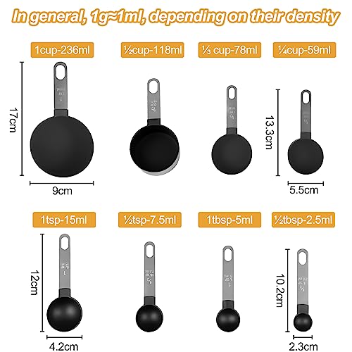 Miniatura 2 de Fousenuk 8 Piezas Tazas Medidoras, Juego De Tazas Y Cucharas Medidoras Apilables Con Mango De Acero Inoxidable Para Cocinar Y Hornear, Herramienta De Medición Para Medir Líquidos Y Sólidos