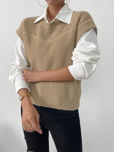 SweatyRocks Women's Casual Cap Sleeve Vest Sweater Round Neck Solid Knit Tank Tops4