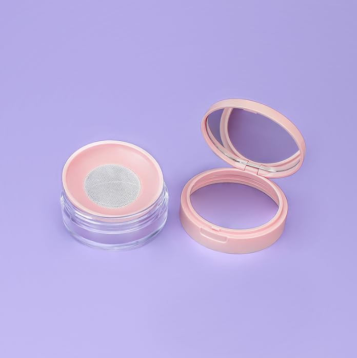 Feilguee Plastic Empty Travel Small Loose Powder Compact Loose Powder Containers 20 ml(0.67 oz) Leak-free Reusable Plastic Powder Container, DIY Makeup Powder Container with Sponge Puff