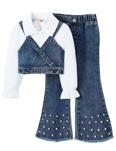 Tansuful 4-8T Girl 3 Piece Denim Outfit Set Long Sleeve