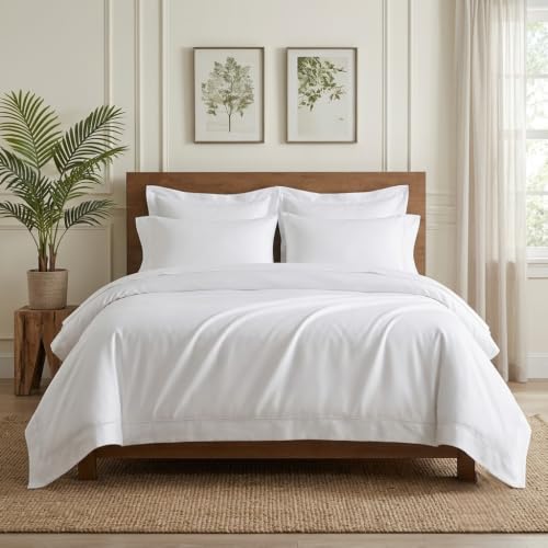 Image of Egyptian Cotton Feel King Size Flat Bedsheet with 2 Pillow Covers | 1000 TC Soft & Breathable | White Solid Pattern for Bedrooms and Hotels Use (Size: 102 x 108 Inch)