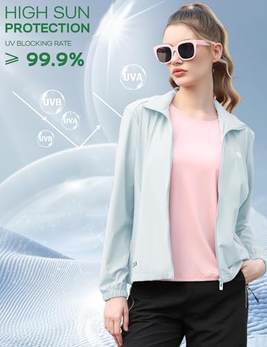 Image of Venzina UPF 150+ Sunscreen Jacket for Women, Stylish Sun Protection Jackets for Women, Cool Feel Quick Dry Sun Hoodie, Modern Fit with Removable Hat & Zip Pocket, for Driving, Camping