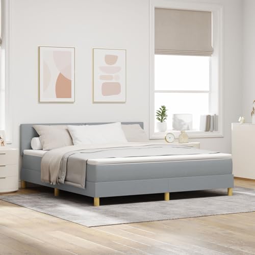 Homgoday Cama de Somier con Colchón Gris Claro 180x200 cm Tela Estructura de Cama, Base de Cama, Muebles de Dormitorio