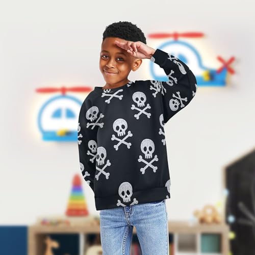 JUNZAN White Skull and Crossbones Crayon Kids Boys Sweatshirt Hoodie Crewneck Sweatshirt With Hoodie Athletic 4T4