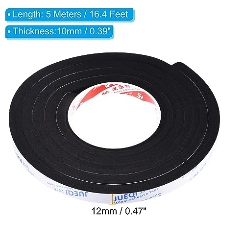 PATIKIL 2m/6.6ft Sealing Foam Tape, 12mm Wide 10mm Thick Single Sided Weather Stripping Door Seal Strip for Window Door Insulation, Black - Image 2