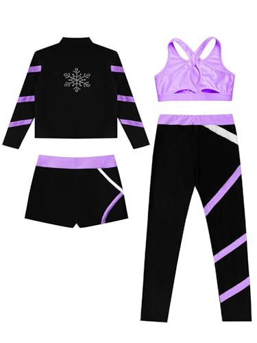 TiaoBug Kids Girls Yoga Tracksuit 4 Pcs Sportwear Long Sleeve Fleece Jacket Tank Tops Tights and Short Outfits4
