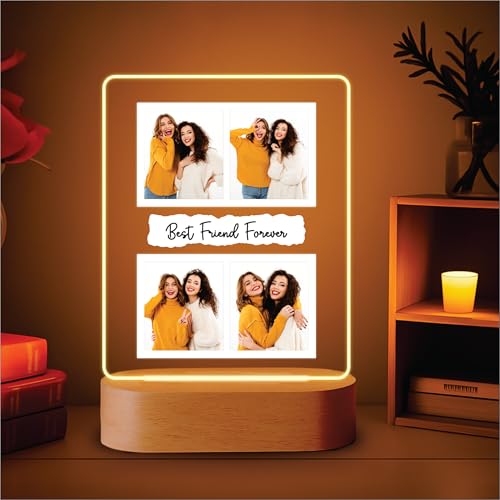 Image of Giftplease Customized LED Light Photo Frame for Friends | Personalized Lamp with Friendship Quote | Best Friend Gift for Birthday, Farewell, Friendship Day | Tabletop Frame 6x7.25 Inch FR 11