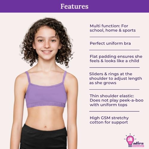 Image of ADIRA | Beginners Bra for Girls 13-14 Years | Flat Padding for Nipple Coverage | Comfortable Strecthy Cotton | Comfy-Breathable Beginners Bra & Super Soft Material | Pack of 3