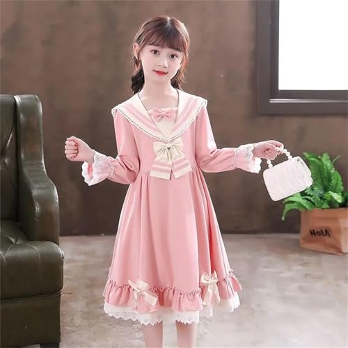 Girls 𝗟olita Puffy Dress Cute Lace Bowknot Long Sleeve V-Neck 𝗥uffle Dresses 𝗣𝐚rty Birthday Dress3