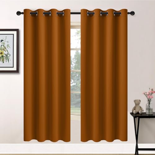 Yakamok Burnt Orange Blackout Curtains-Room Darkening Orange Thermal Insulated Grommet Set of 2 Panels for Bedroom Living Room, 52W x 72L, 2 Drapes