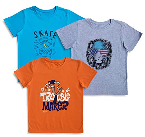 Cotton Half Sleeve Kids Tshirt with Chest Print and Bright Colors(Multicolor)(Pack of 3)