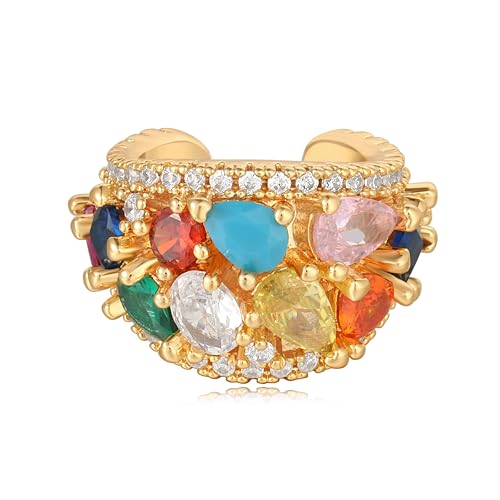 Ear Cuff Earrings for Women Trendy 14K Gold Plated Cubic Zirconia Multi-Colored Sparkle Huggie Ear Cuffs Non Piercing | Clip On Cartilage | Single