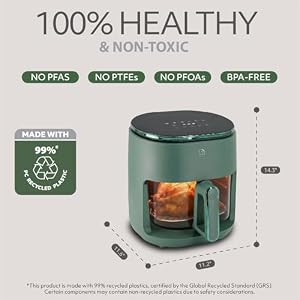 WILLOW Eco Series 6 in 1 Air Fryer with Glass Basket, 5 Quart Non Toxic Air Fryer w Digital Display, 430°F Max Temp, Preheat & Keep Warm Function, Compact + Dishwasher Safe Glass Airfryer - Green — photo 6 of 6