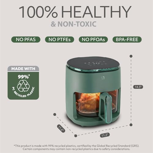 WILLOW Eco Series 6 in 1 Air Fryer with Glass Basket, 5 Quart Non Toxic Air Fryer w Digital Display, 430°F Max Temp, Preheat & Keep Warm Function, Compact + Dishwasher Safe Glass Airfryer - GREEN by WILLOW - Used condition - Image 6