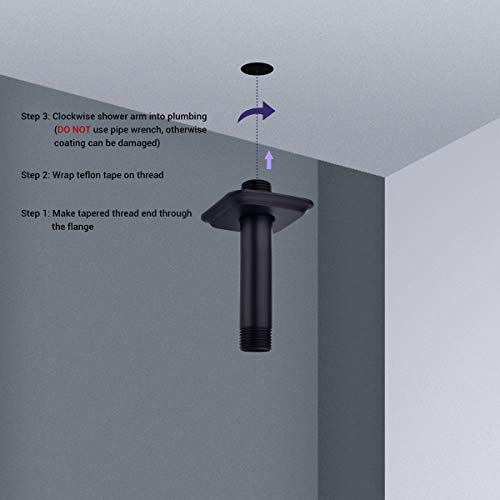 Black Shower Arm With Flange 4 Inches Stainless Steel Ceiling Mounted Extender Arm For Rainfall Shower Head, Matte Black #TOP4