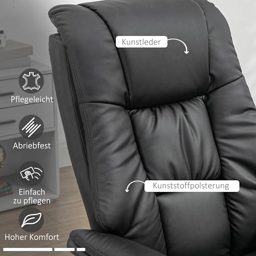 HOMCOM Relaxsessel mit Hocker, Fernsehsessel, Polstersessel, TV Sessel mit Liegefunktion, 130° neigbar, für Wohnzimmer, Freizeitraum, Kunstleder Schwarz, 77 x 89 x 110 cm – Bild 6