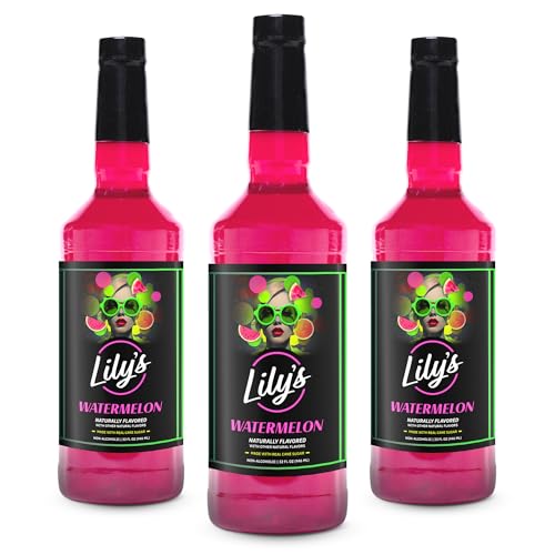 Lily’s Mixers Watermelon Syrup for Cocktails | Each Large Bottle of Refreshing Watermelon Cocktail Syrup Makes Up to 64 Drinks | Made in Small Batches with Real Cane Sugar | 32 Fl Oz (Pack of 3)