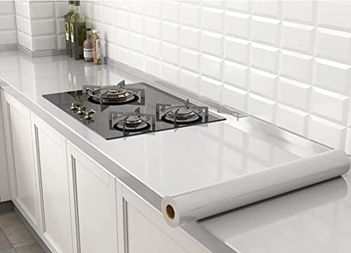 Image of Home 13 Self-Adhesive Wallpaper Removable and Decorative Vinyl Wallpaper Light Grey Glossy for Kitchen Countertop Cabinets Table 1 Ft by 10 Ft Pack of 2