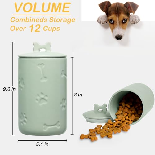 NIXBYO Hunde-Leckerli-Behälter, luftdicht, 22,9 x 12,7 cm, Grün, große Keramik-Dose für Hundeleckerlis, Keksdose mit Deckel, Bauernhaus-Stil, Aufbewahrungsbehälter für Hunde, Katzen, Haustiere