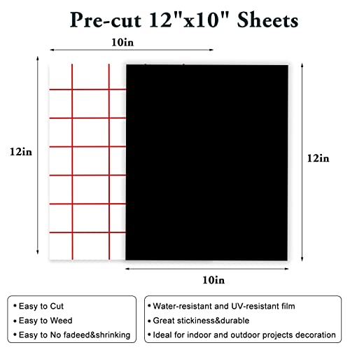 Xseino Black Permanent Vinyl,17 Pack Black Adhesive Vinyl For Cricut - 14 Black Vinyl 12"X10" & 3 Transfer Tape For Party Decoration,Cup,Craft Cutter,Car Decal(Matte) #TOP1