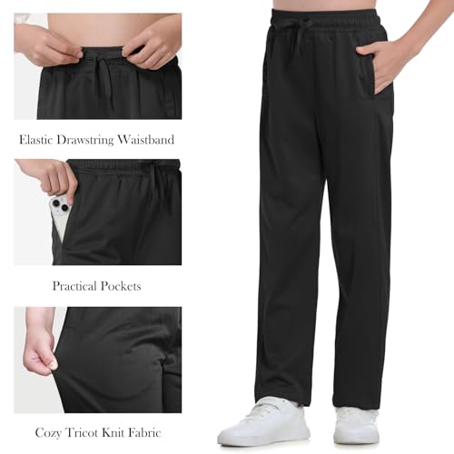 Boys Sweatpants Straight Leg Fit, Boy Athletic Joggers with Open Bottom and Drawstring Pockets for Sports Outdoors3