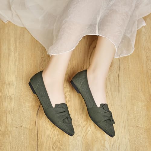 Image of HIULYCENCE Flats for Womens Pointed Toe Ballet Flats with Bow Comfortable Knit Dressy Flats