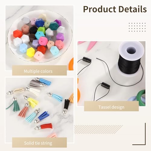 Pulseras de joyería en silicona de 65 mm con cuentas lavables para evitar pérdidas de llaves 4