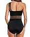Tempt Me Women One Shoulder One Piece Swimsuits Tummy Control Bathing Suits Mesh Swimwear Black Medium