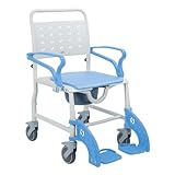 Soaids 4-in-1 Shower Commode Chair with Wheels for Elderly & Disabled Adults, Padded Rolling Toilet Chair, Bedside Commode, Transport Wheelchair with Locking Caster for Bathroom, Home Care (Sky Blue)