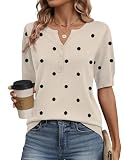 Zeagoo Spring Sweaters 2026 Summer V Neck Short Sleeve Sweater Tops Polka Dot Knit Casual Soft Pullover Shirt