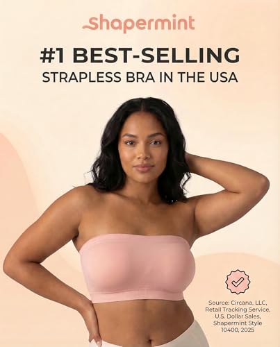 Image of SHAPERMINT Strapless Bra, Wireless Non-Slip Bandeau, Convertible Straps, Molded Strapless Bras for Women S to Large Breasts